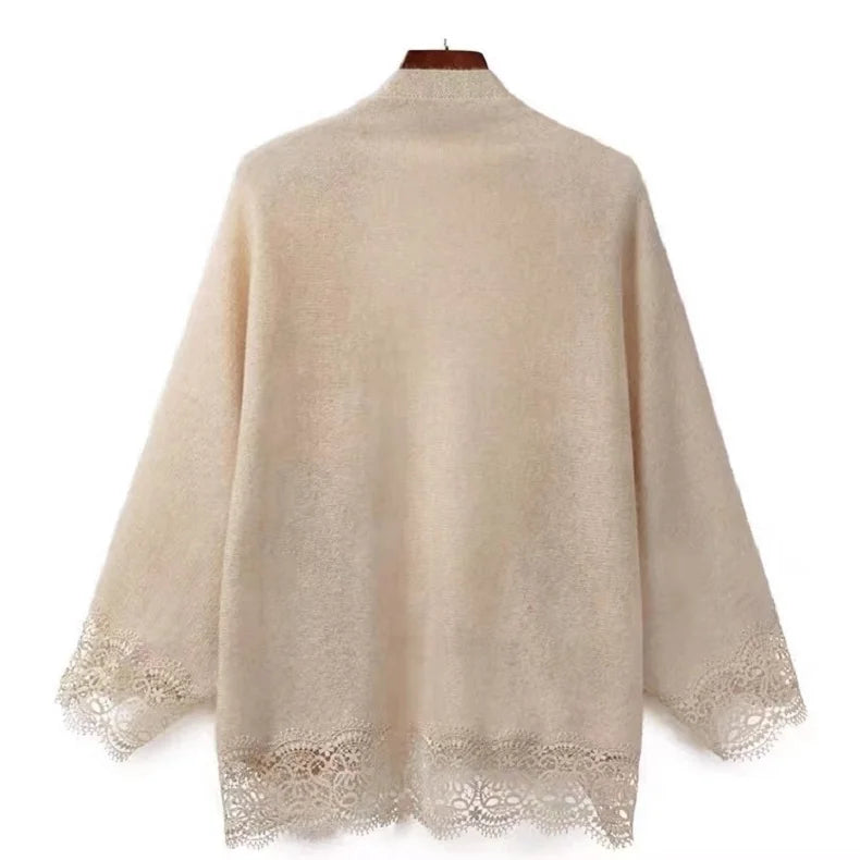 Wool Knitted Shawl With Lace Lace Lace Cardigan Cape Shawl