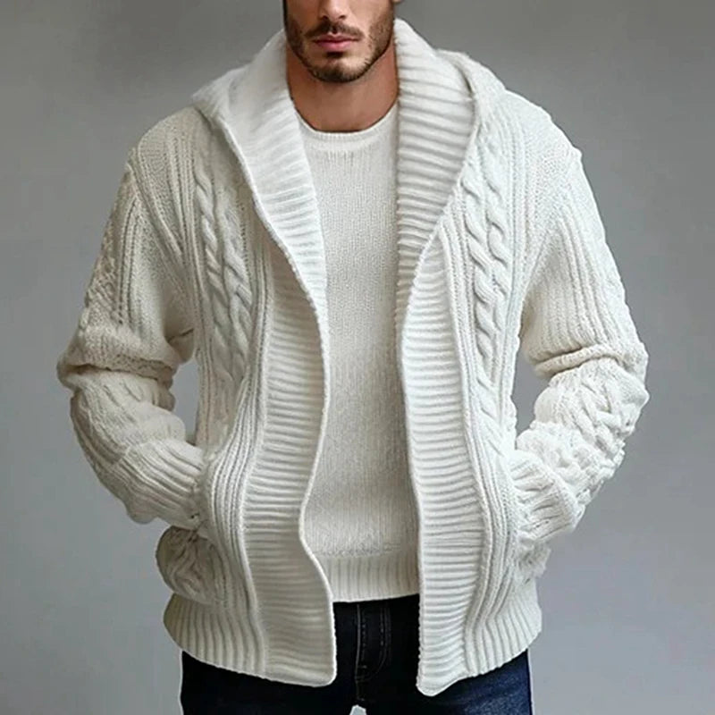 Winter Thick Warm Sweater Jackets Men Twist Textured Knitted Hooded Cardigans Men Knitting Cardigans