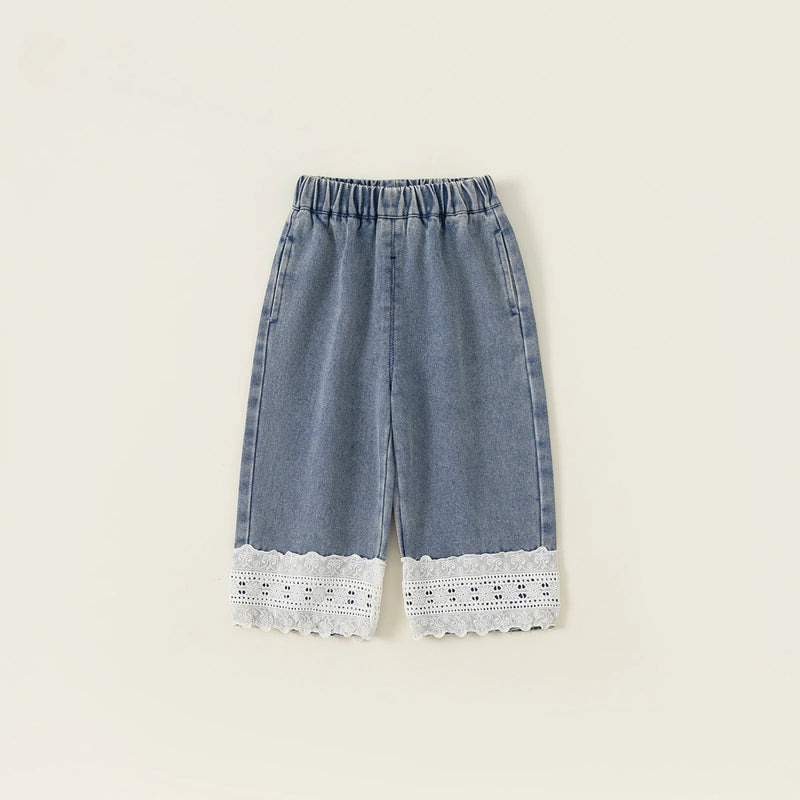 Kids Pants Jeans Lace Denim Straight Leg