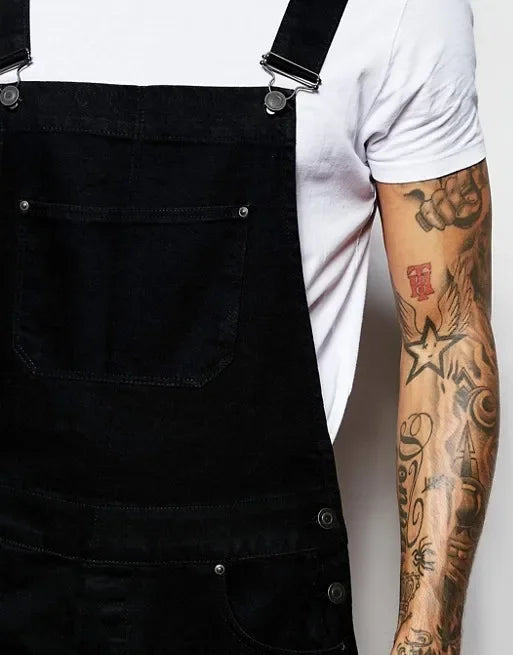 Autumn Men Overalls Men Casual Loose Long Denim Pants Splice Straight Rompers