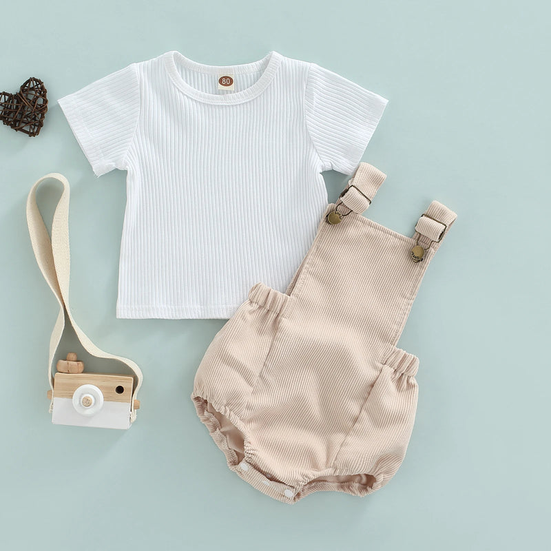Newborn Infant Baby Boys Clothes Set Short Sleeve T-shirt Overalls Corduroy Shorts Outfits Summer Costumes