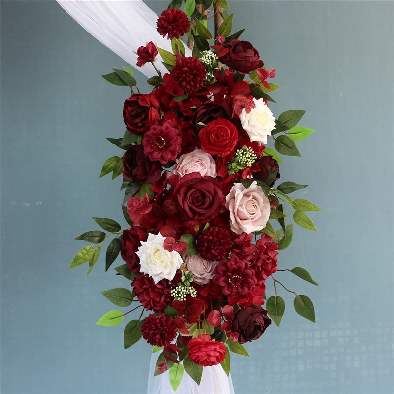 Wedding Flower Arrangement Burgundy Rose Flower Row Wedding Background Decoration