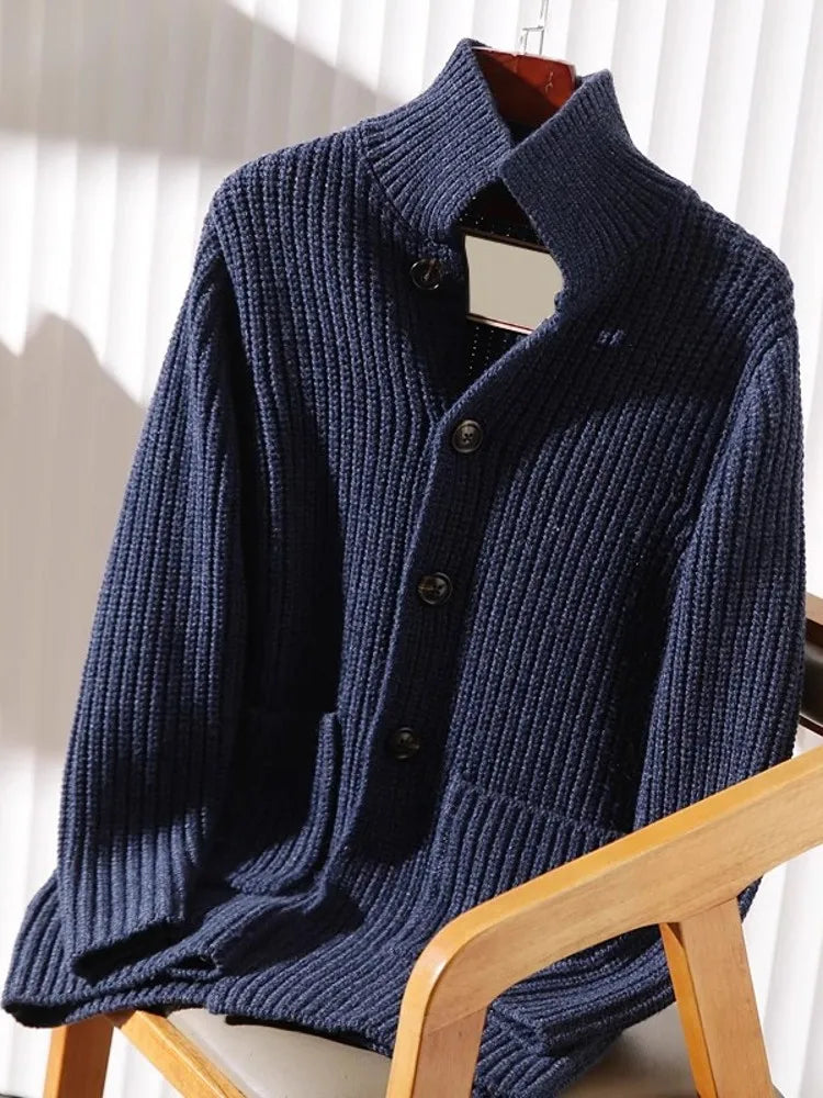 Winter Men Thick Wool Knit Coat Single Breasted Casual Warm Sweater Cardigan Woolen