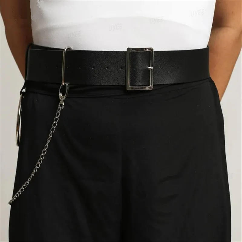 Waist Belt for Women Leather Harness Corset Gothic Waistband with Key Chain Metal Ring Design