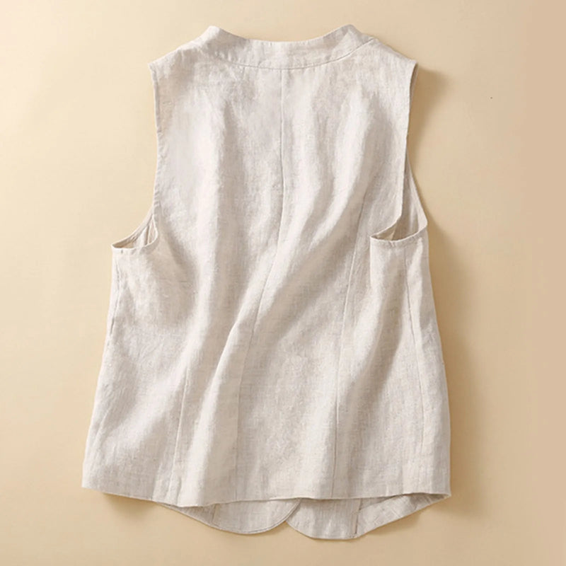 Linen Vest Jacket Sleeveless Thin Summer Coat Solid Color Casual Elegant Women Top