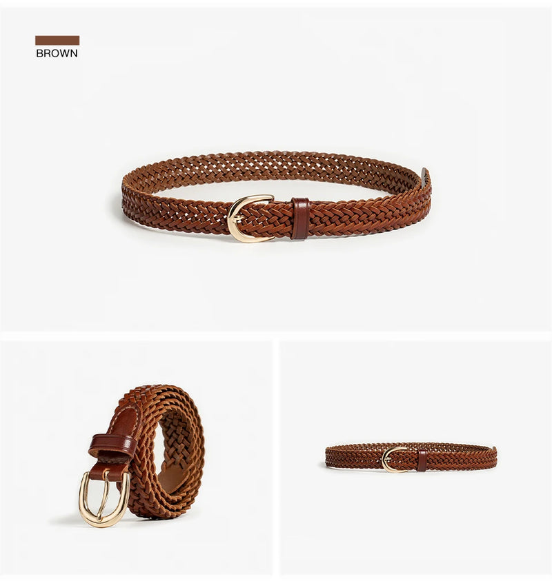 Woven Belts Women Ladies Genuine Leather Buckle Ladies Gifts Accessories