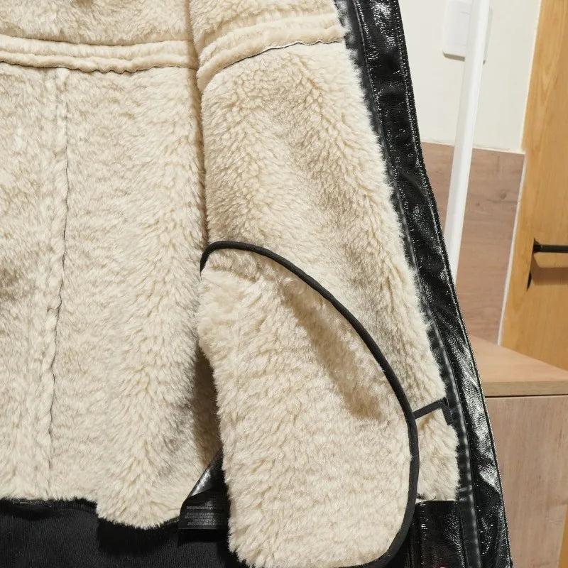 European and American men retro lapel collar fur integrated thermal jacket leather jacket