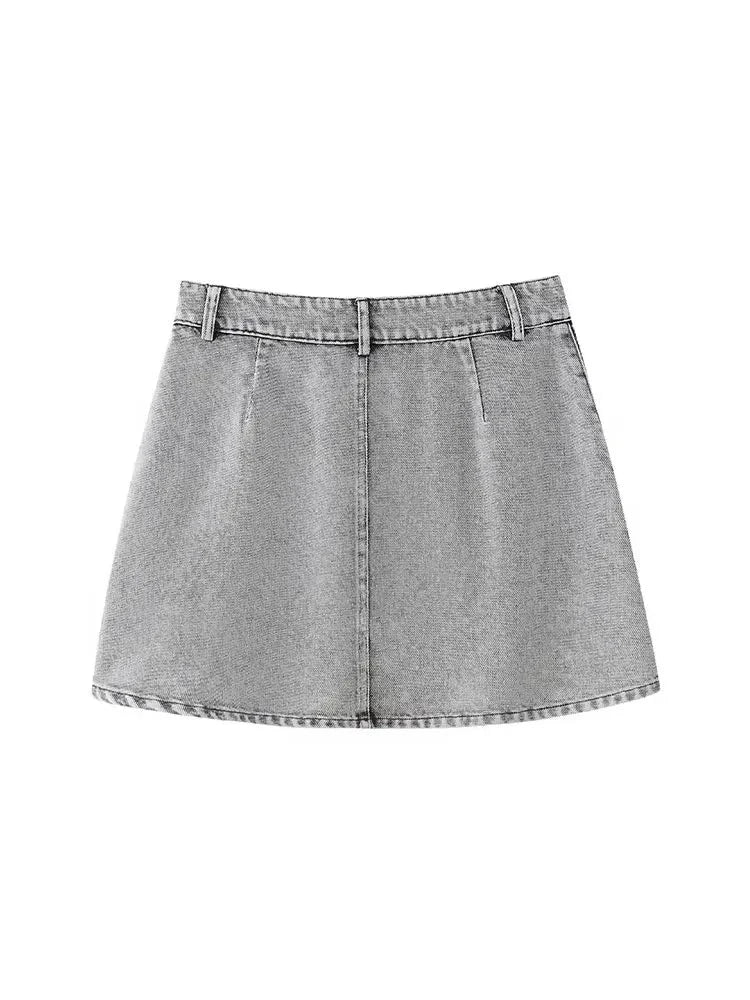 Summer Women's Chic Faux Pearl Embellished Sexy Denim Mini Skirt