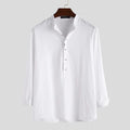 Men Casual Linen Shirts Solid White Loose Shirt Slim Pullover Shirts