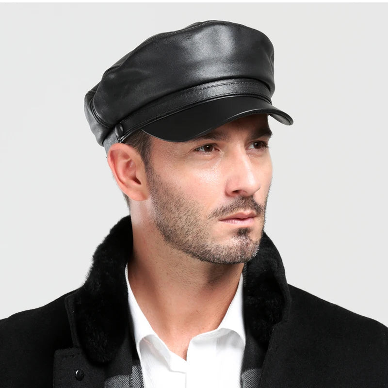 Spring Winter 55-60 CM Genuine Leather Military Hats Thin Windproof Baseball Caps