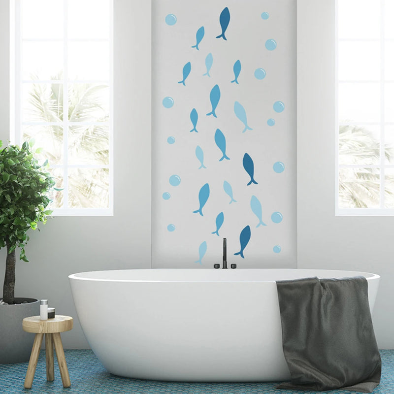 42pcs/set Blue Fish Vinyl Wallsticker DIY Stickers Ocean Fish Scene Nursery Decoration Art