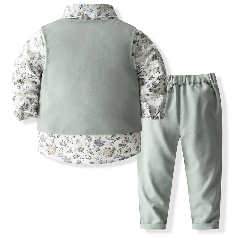 Children Sets Boy Formal Dress Children Floral Shirt Suit Boy Children Dresses