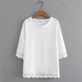 Women Spring O-Neck Tees Sweet Lace 3/4 Sleeve Bottoming Tops Oversized Curve Clothes