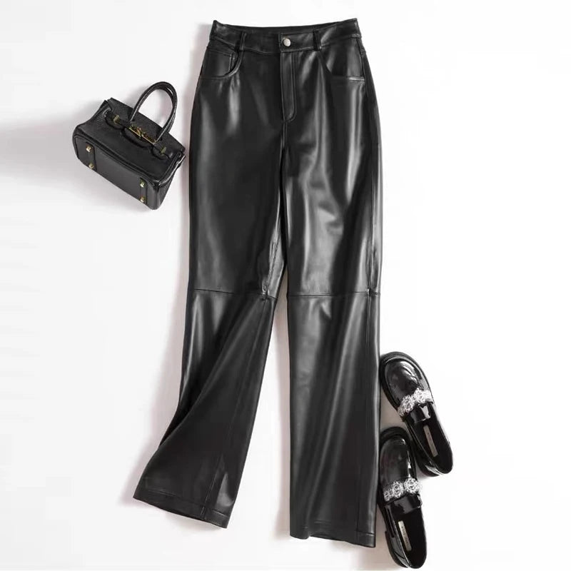 Pants Women Drape Casual Genuine Leather Trousers Pants Female