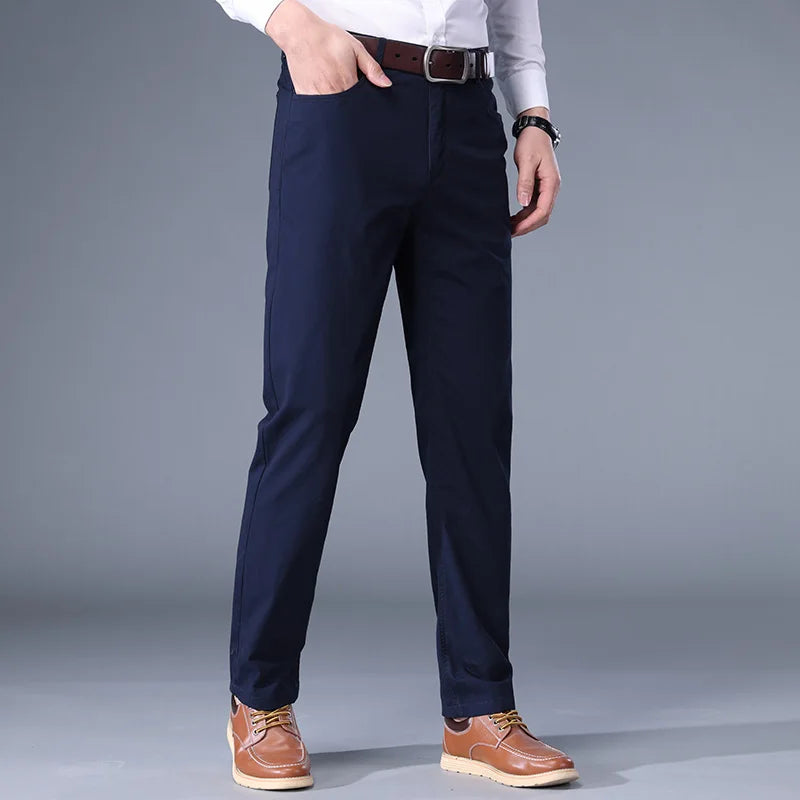 Olive Stretch Chinos Men Suit Pants Stretch Male Trousers Long Straight Pants