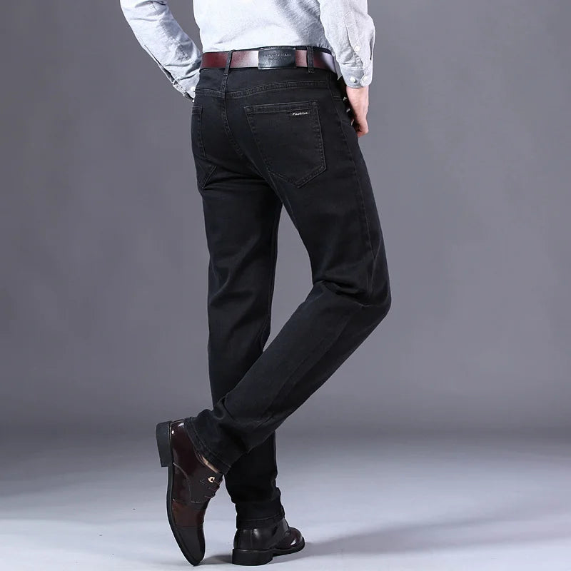 Men Stretch Regular Fit Jeans Spring Solid Casual Slim Pants Male Classic Trousers