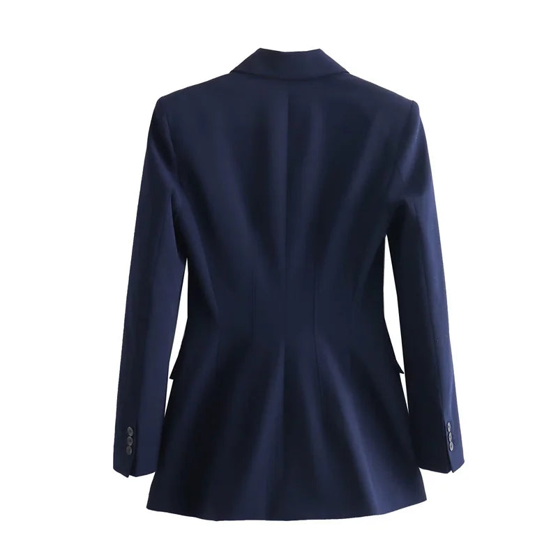 Autumn Office Lady Slim Suits Quilting Decoration One-Button Notched Collar Flap Pockets Blazer Women