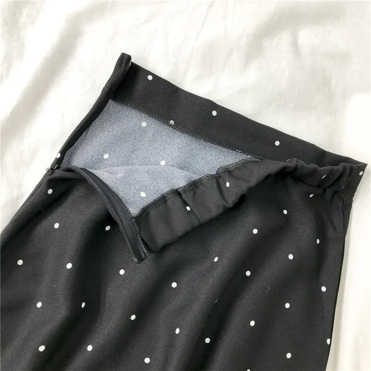 Summer Women Black Polka Dot Chiffon Long Skirt Elegant Lady Skirts Casual Boho Beach Vintage Slim Skirt