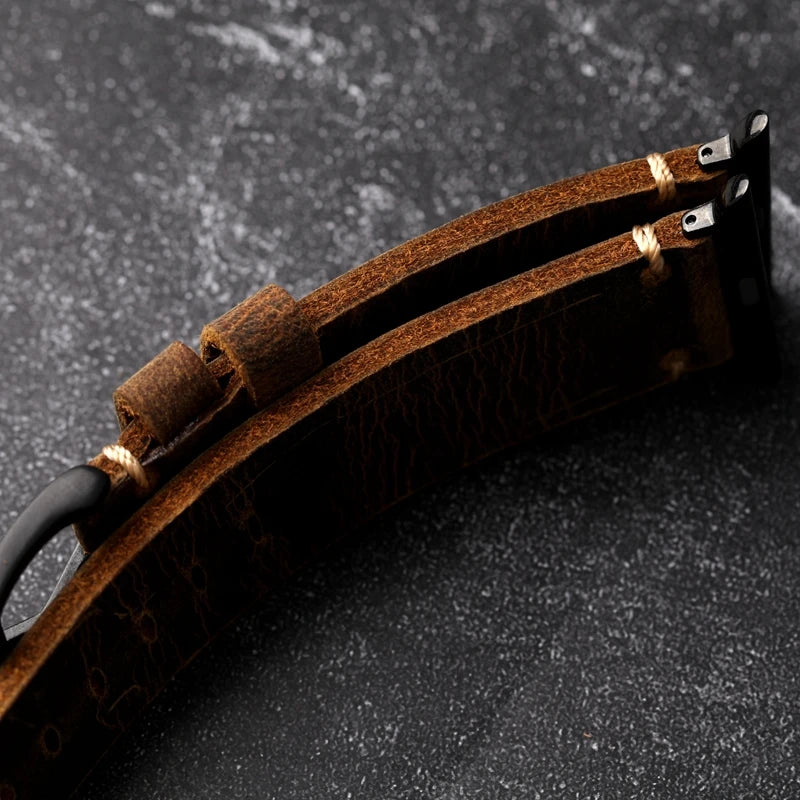 Apple Watch Strap Genuine Leather Apple Iwatch7/8ultra Watchband Thickened Rugged Men Bracelet