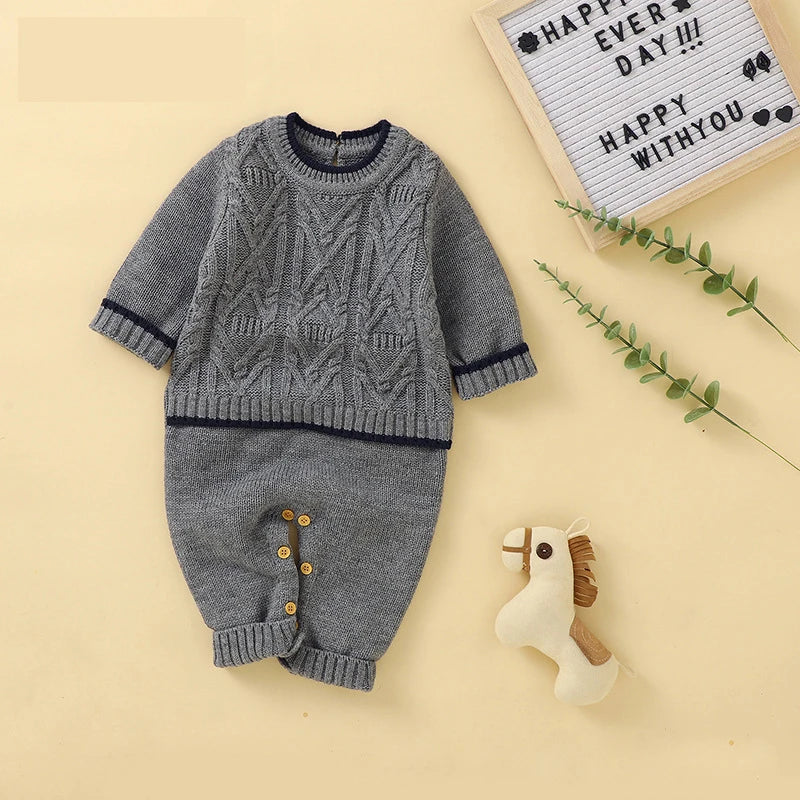 Baby Boys Girls Cotton Knitted Rompers Long Sleeve Autumn Boys Jumpsuit Toddler Infant Kid Baby Clothes