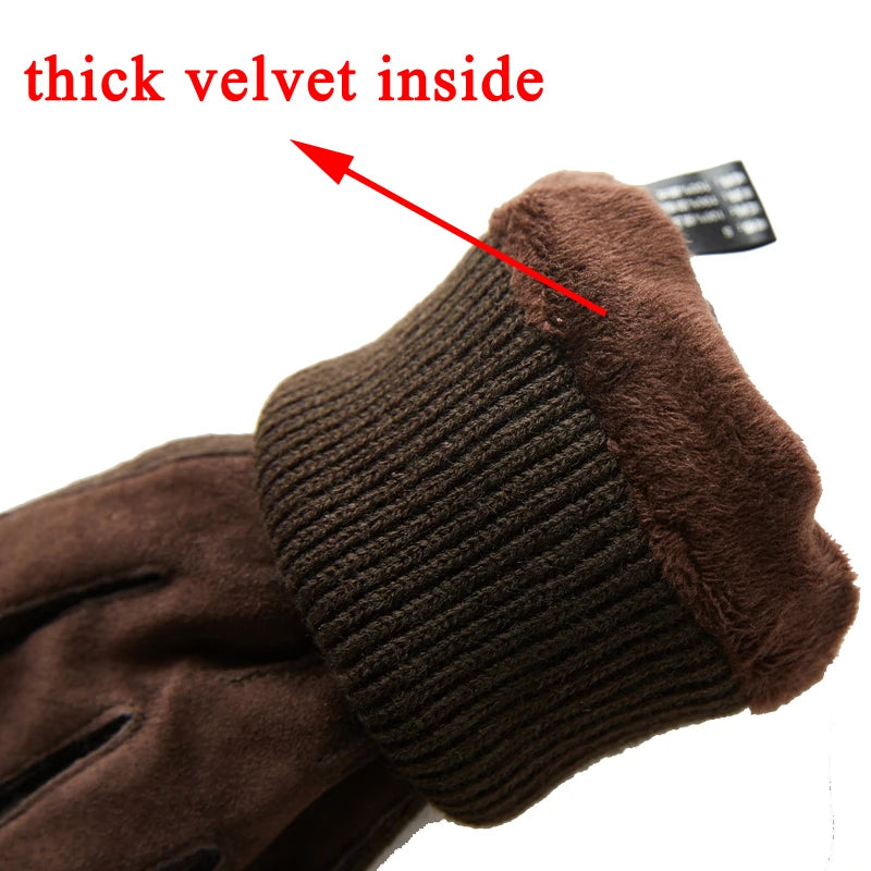 Glove Men Winter Knitted Rib Tightening Mouth Mitt Male Plus Velvet Thickened Riding Motorcycle Long Warm