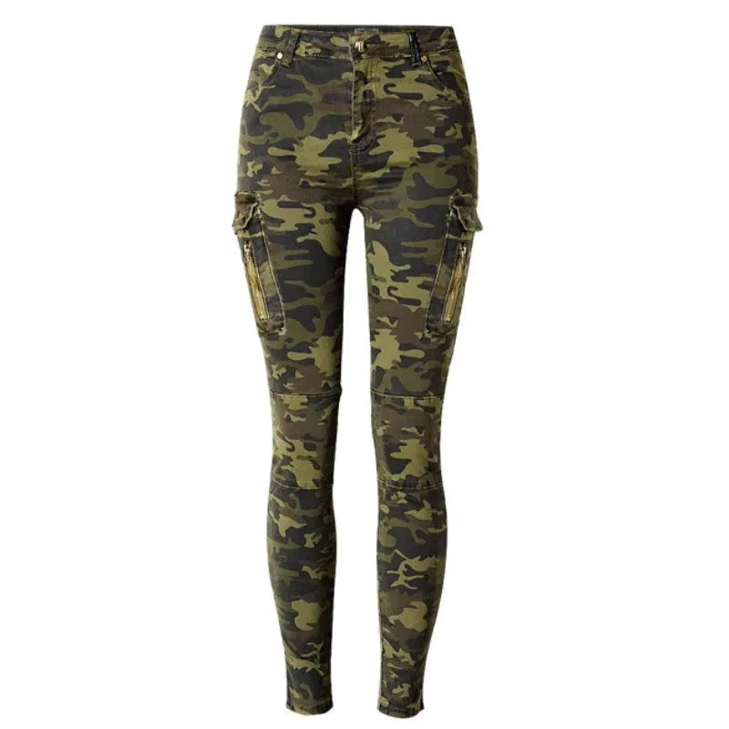 Military Style England Slim Skinny Jeans Women Camouflage Pockets Vintage Trousers Push Up Denim Pencil Pants