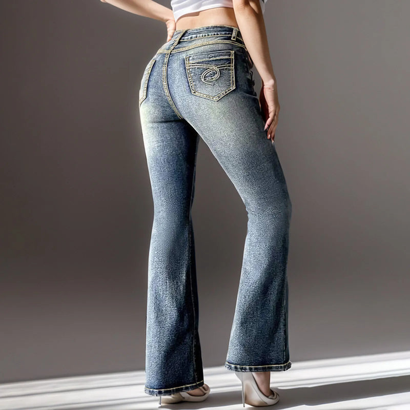 Flare Jeans Women Skinny High Waist Denim Pants Denim Trousers Retro