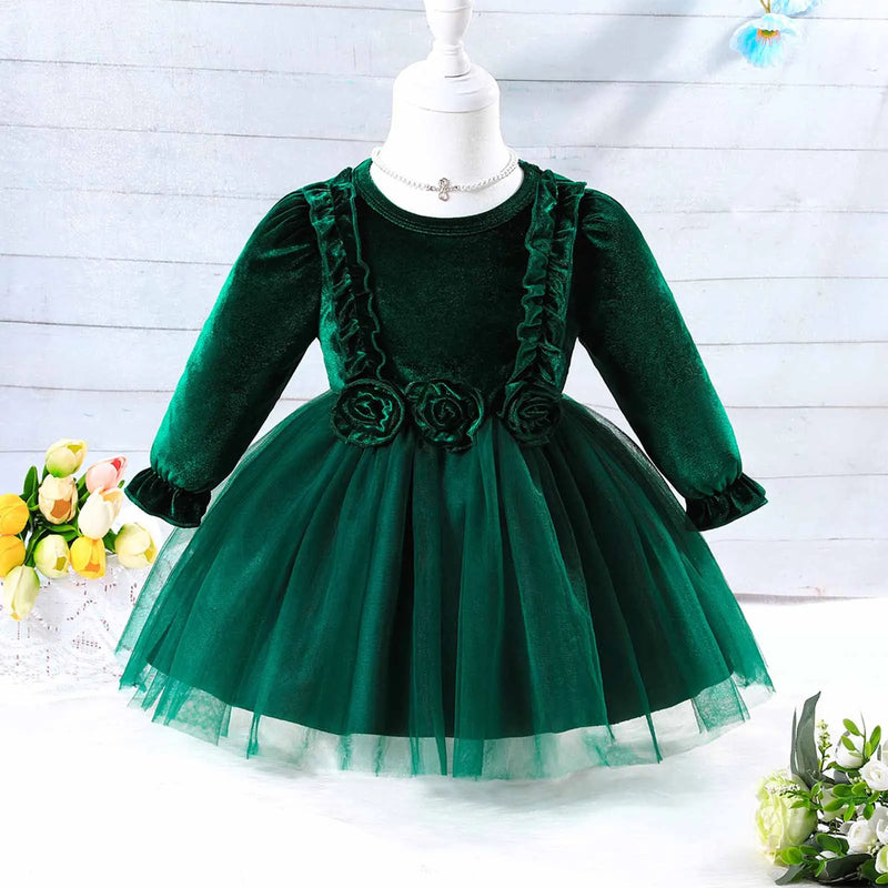 Kids Baby Girls Christmas Party Dress Flower Ruffled Mesh Dresses