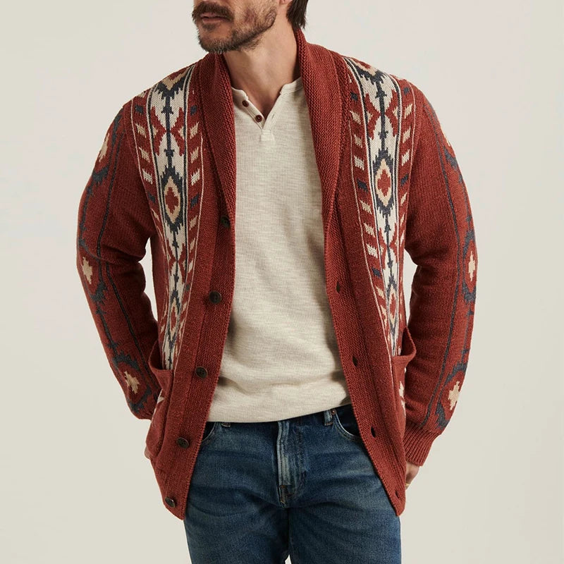 Lapel Sweatercoats Men Boho Style Knitted Cardigan Jacket Men Winter Casual Knit Sweater Cardigans