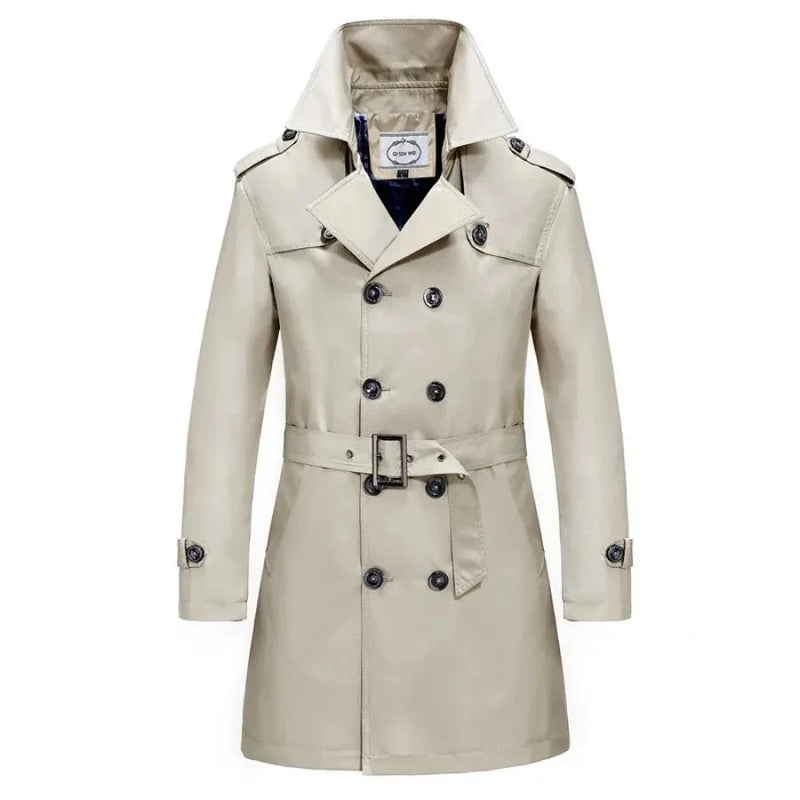 British Style Men Trench Coats with Belt Slim Windbreak Overcoat Male Double Breasted Jackets