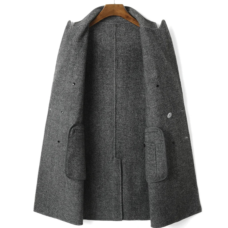 Winter Jacket Men's Pure Wool Coat Double Breasted Long Overcoat Men Wool Trench Coats