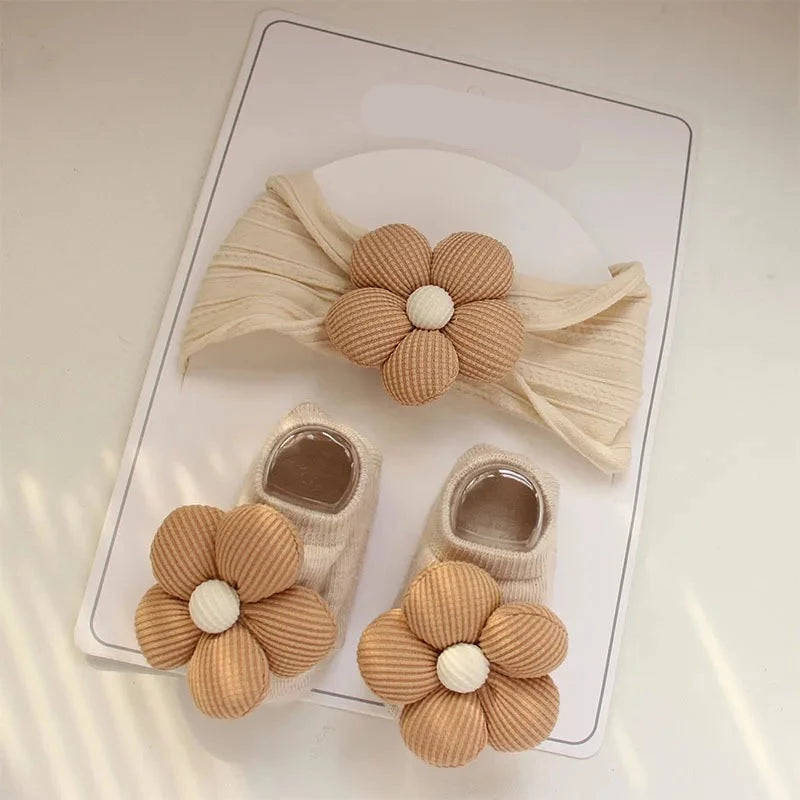 2Pcs/Set New Cute Baby Headband Sock Lovely Flower Baby Girls Hair Band Turban Newborn Headwear Baby Hair Accessories