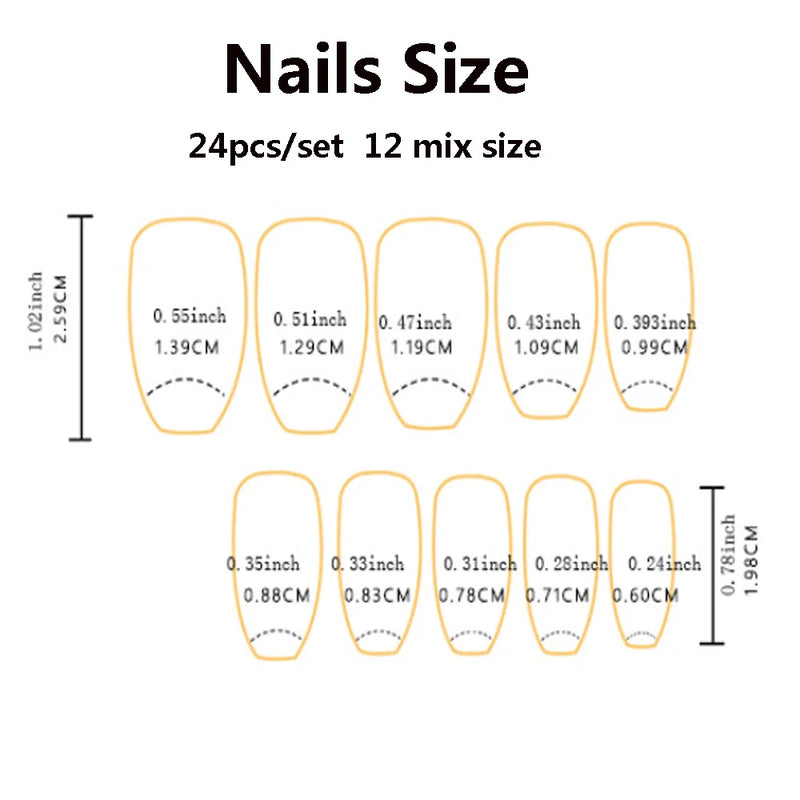 24pcs/set nails short middle ballet square nail tips design press on nails art