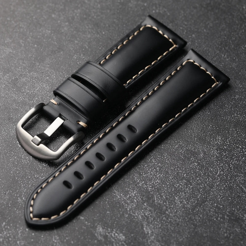 Handmade Black Shiny Leather Genuine Leather Watch Band Watch Bracelet