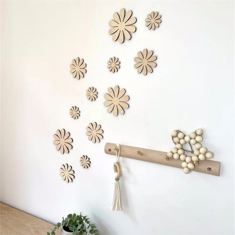 Wooden Flower Wall Decoration Self-adhesive Flower Wall Stickers Set Nordic Wooden Decor