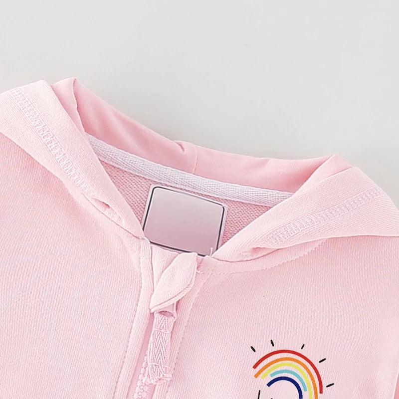 Outwear Girls Hooded Shirts With Zipper Rainbow Children's Jackets Outwear Spring Wear