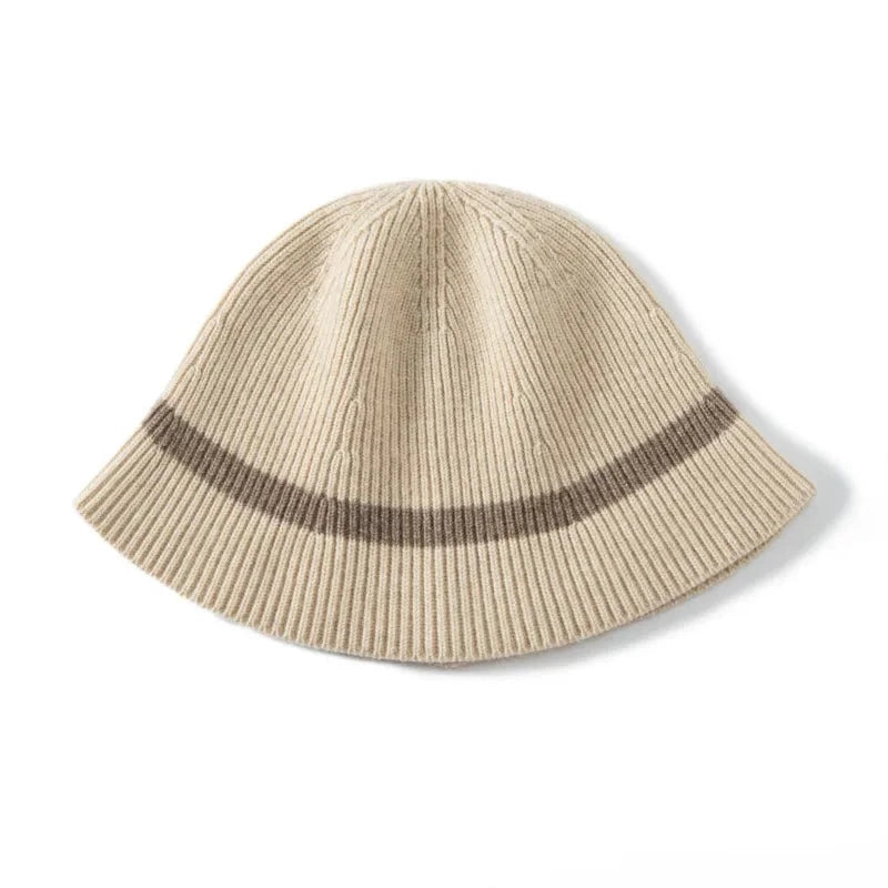 Cashmere Bucket Hats for Women Autumn Winter Casual Knitted Striped Cap Adult Decorate Warm Hat