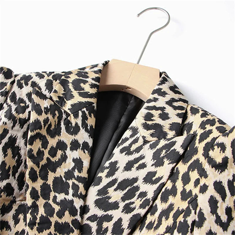 Women jacket Summer Leopard Women coat double breasted