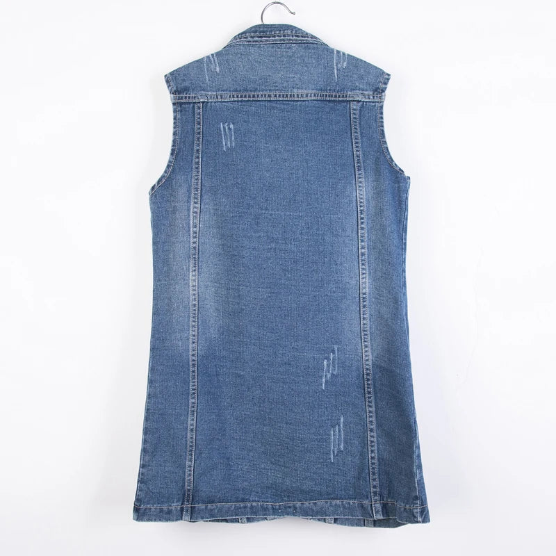 Women's Denim Vest Spring Autumn Single Breasted Pockets Jacket Female Sleeveless Jean Outerwear