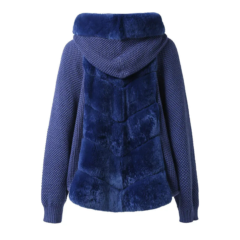 Fur Winter Coat Women Thick Warm Stand Collar Knitting Jacket Lady Outwear