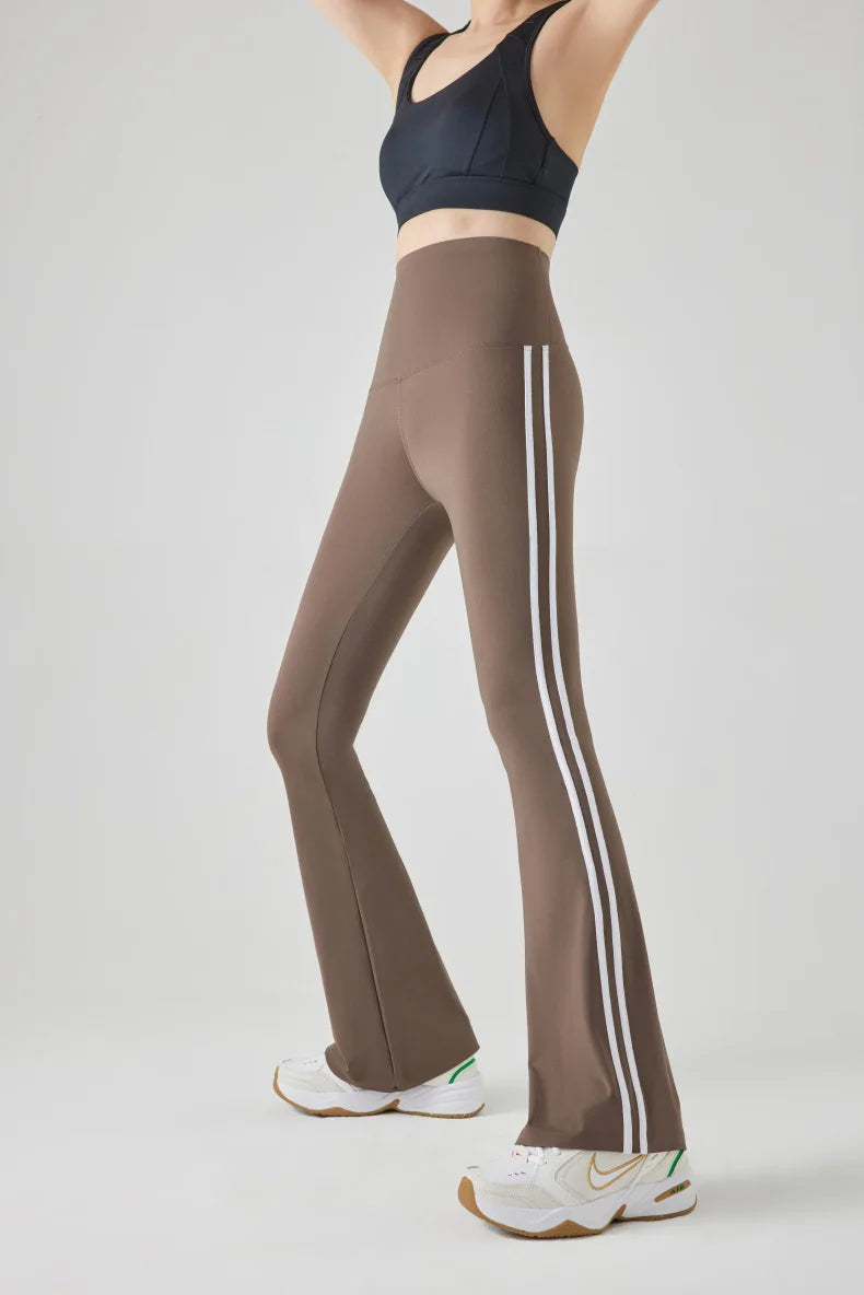 Striped Sports Flared Pants High Waist Slim Fitness Flared