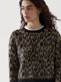 Women American leopard round neck sweater knit top for autumn and winter