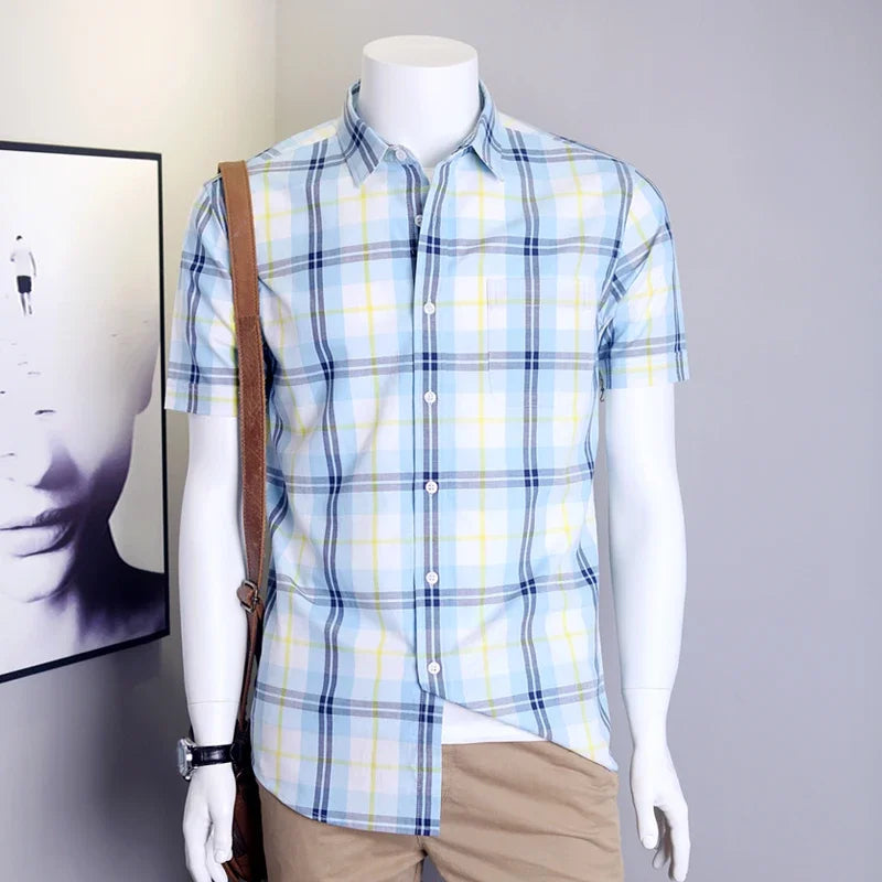 Summer Comfortable Plaid Short Sleeve for Men Casual Thin Shirt