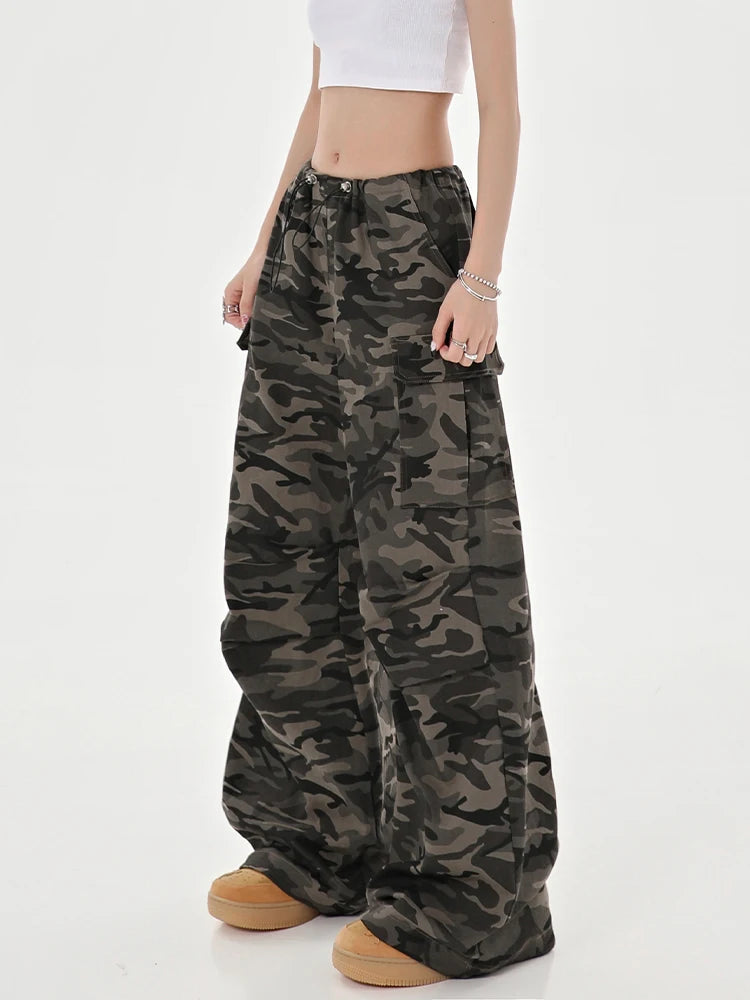 Women Camouflage Cargo Pants Trousers Wide Leg Pants