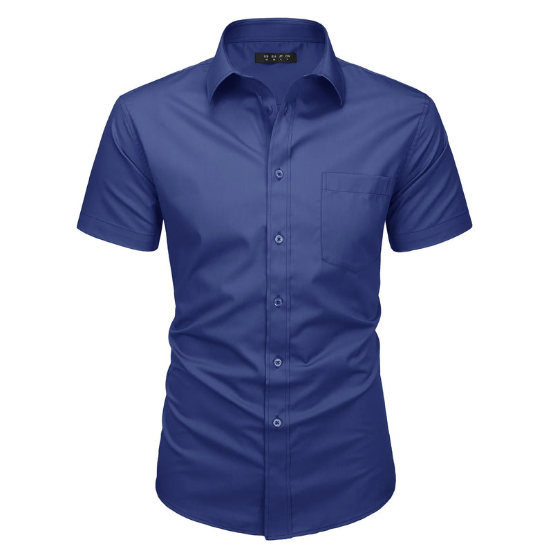 Summer Men's Dress Shirts Short Sleeve Regular Fit Business Shirts with Pocket