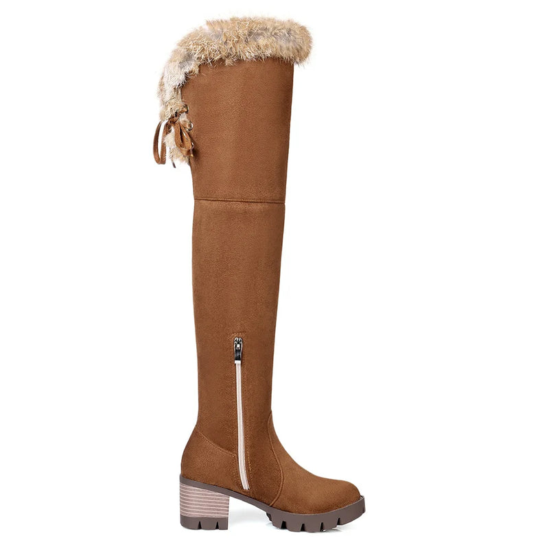 Winter Furry Warm Women Snow Boots knee Shoes