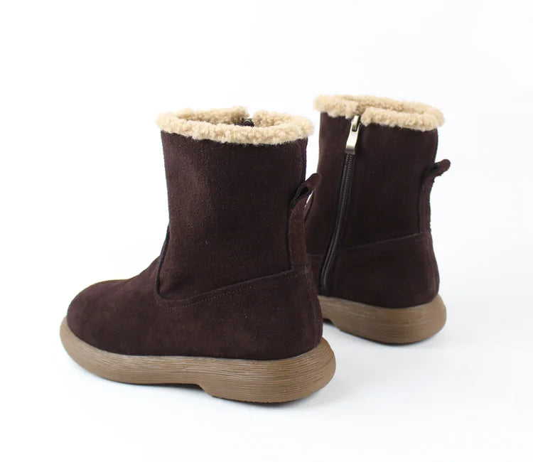 Snow cotton round head flats woolen short boots plush warm snow boots shoes