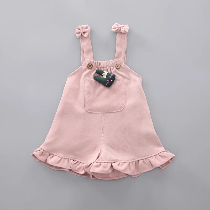 Toddler Baby Girl T-shirt Suspender Shorts Outing Clothes Bay Sets Suits