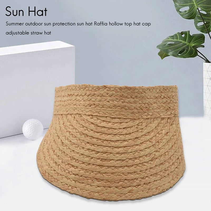 Ladies Anti-Uv Roll Up Sun Visor Hat Women Straw Raffia Sun Visor Caps