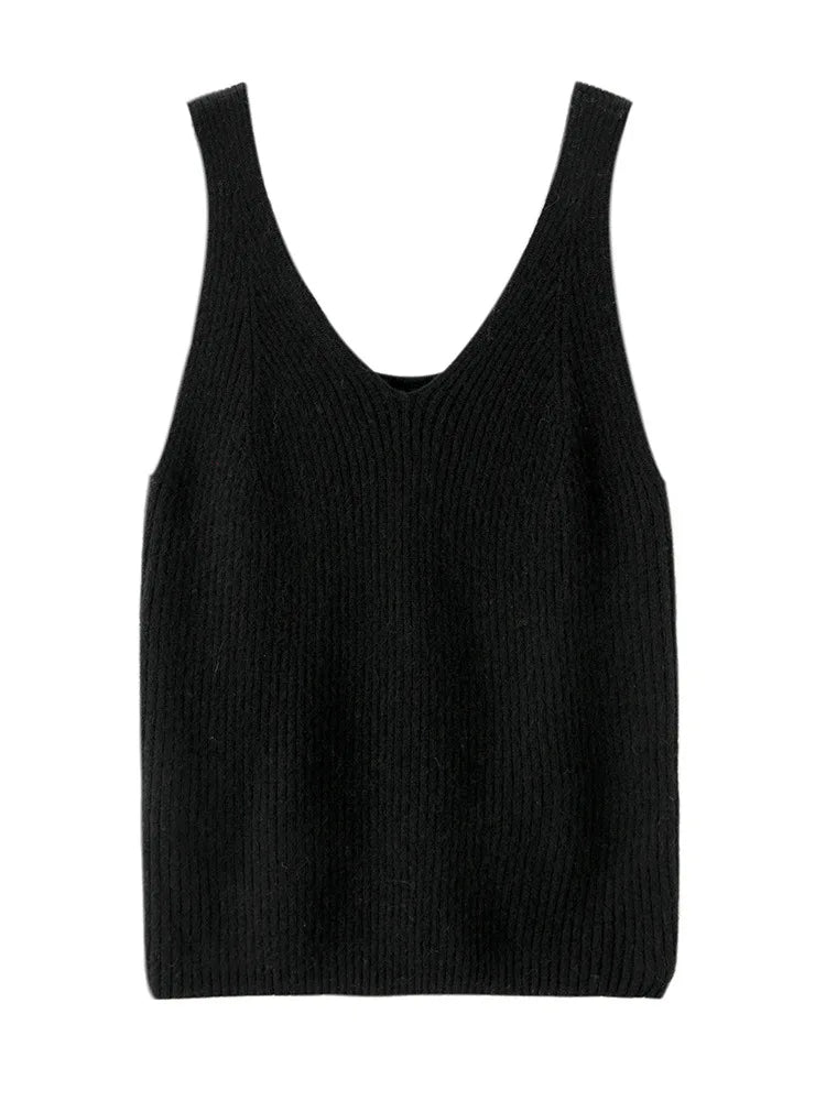 Cashmere Warm Basics Camisole Women's V Neck Sleeveless Solid Top Elegant Vest